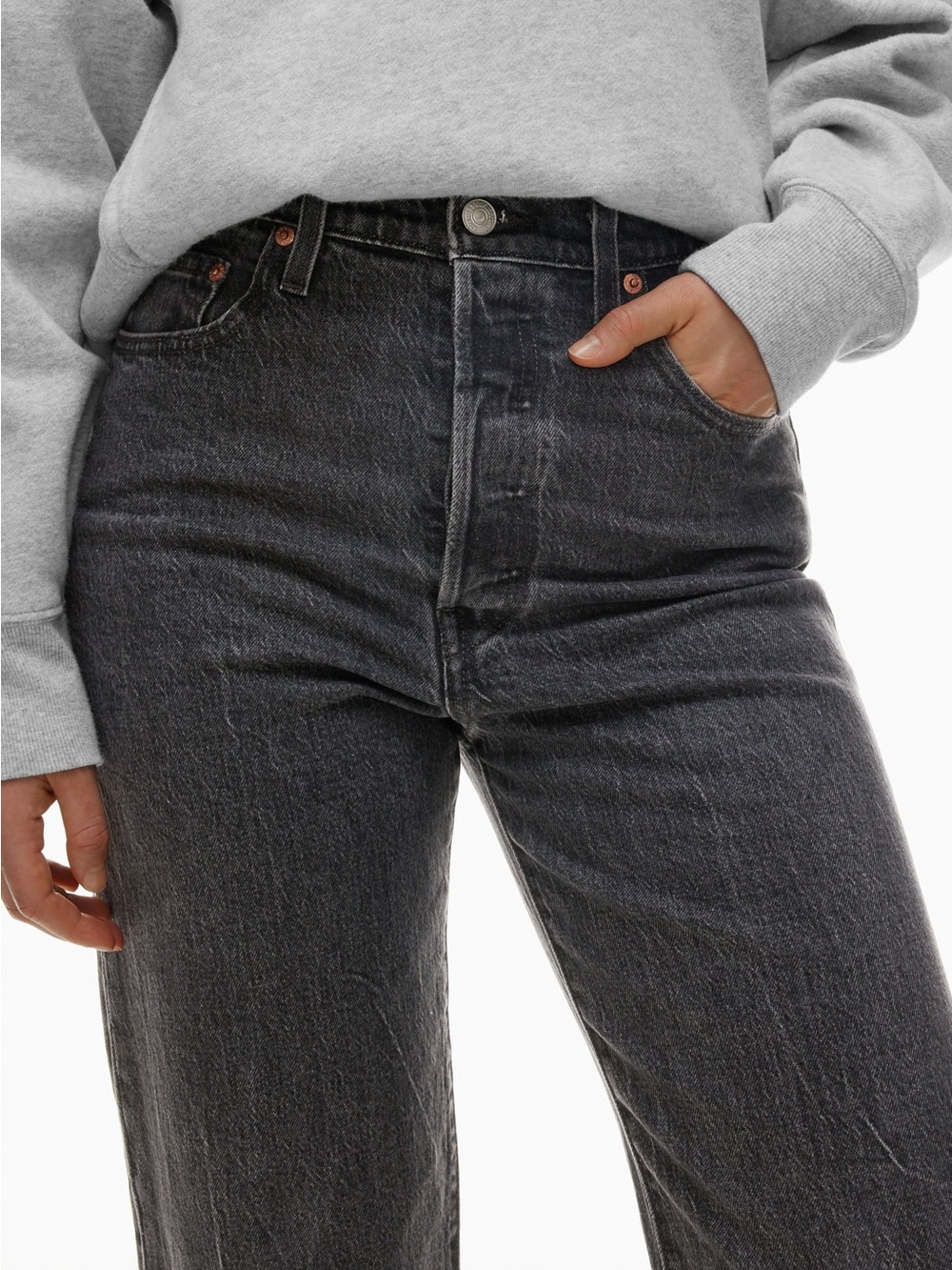 Levi's Distressed Black Ribcage Straight Ankle Jeans